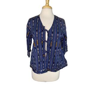 WORLD MARKET Cost Plus Blue Western Tribal Tie Cardigan Small Medium *READ*